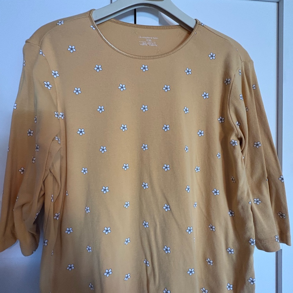 Christopher & Banks Tan 3/4 Sleeve Boxy T-Shirt